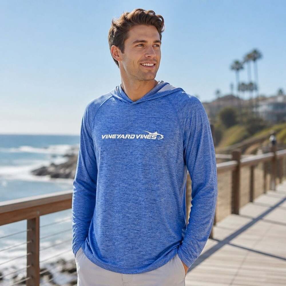 Vineyard Vines Performance Hoodie Size L Blue Heather